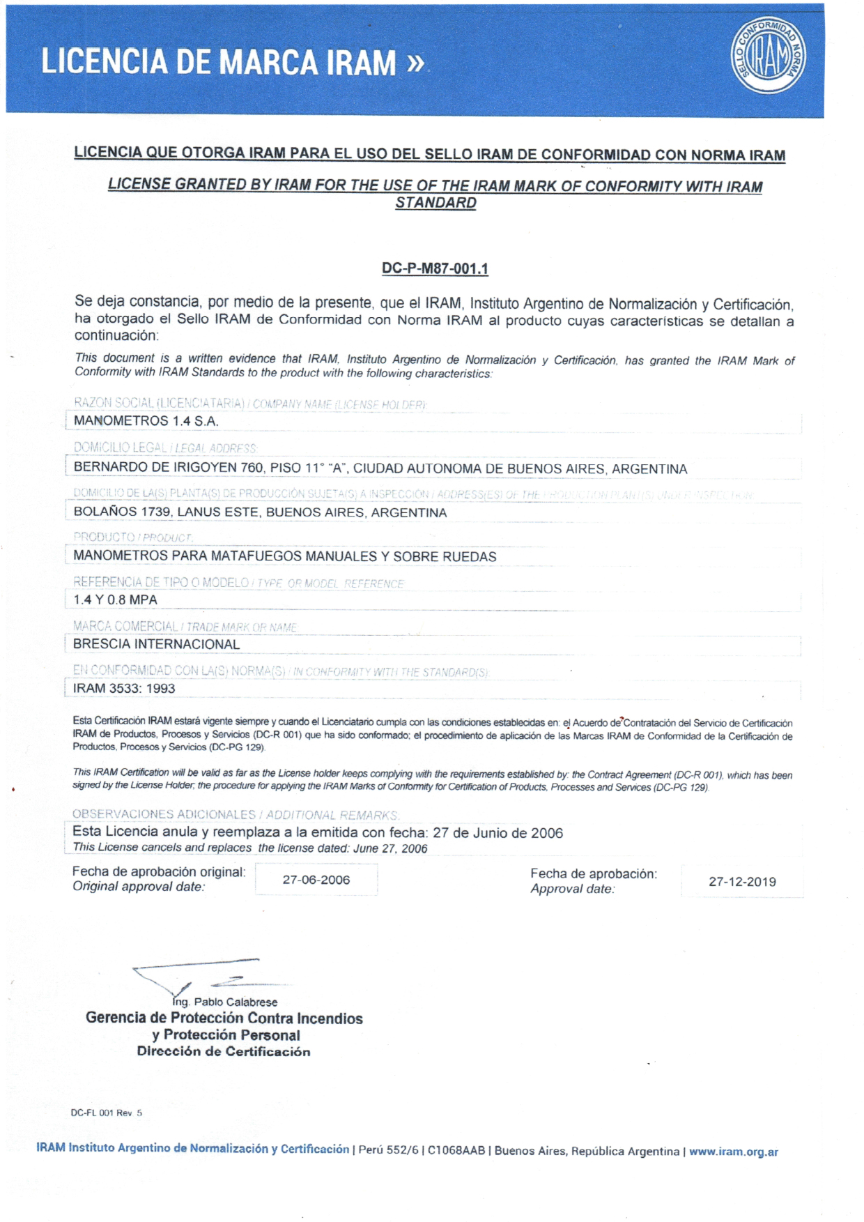Certificaciones Brescia